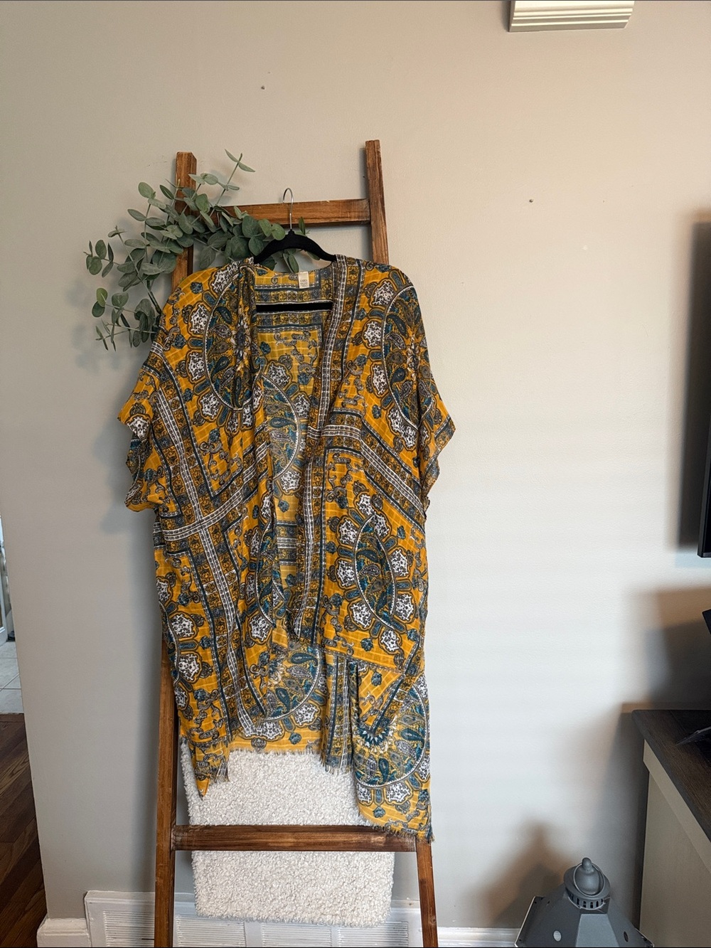 Cato Yellow Paisley Kimono with Blue and Cream Accents